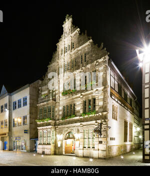 Rattenfänger Haus, erbaut im Jahre 1603, Nachtszene, Hameln, Niedersachsen, Deutschland Stockfoto