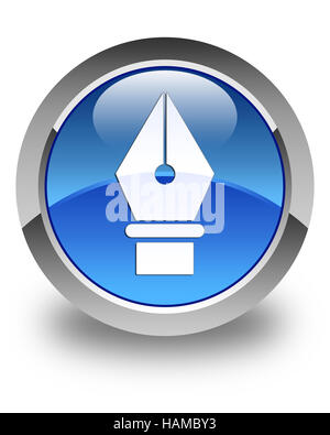 Stift-Symbol auf glänzende blaue Runde Taste abstrakte Abbildung isoliert Stockfoto