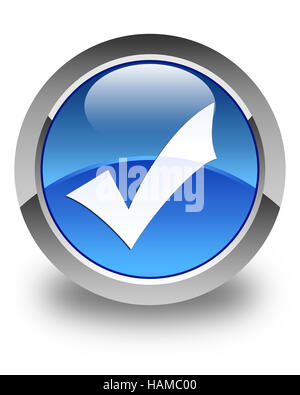 Überprüfungssymbol isoliert auf glänzende blaue Runde Taste abstrakte Abbildung Stockfoto