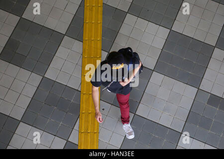 Sao Paulo, Brasilien. 29. November 2016. Ein Mann geht vorbei an einem blind Pflaster am Congonhas Airport in Sao Paulo, Brasilien, 29. November 2016. Am 3. Dezember ist der internationale Tag der Menschen mit Behinderungen gekennzeichnet. © Rahel Patras/Xinhua/Alamy Live-Nachrichten Stockfoto