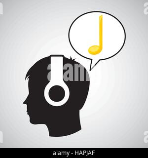 Kopf Silhouette hören Musik Schwarz Hinweis Vektor Illustration Eps 10 Stock Vektor
