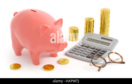 Piggy Bank-Rechnungswesen - Euro-Münzen Stockfoto