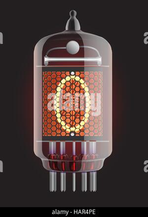 Nixie-Röhre-Indikator. Die Zahl Null Retro, Transparenz gewährleistet. Vektor-Illustration. Stock Vektor