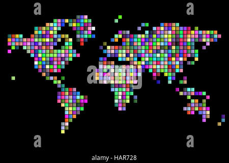 Welt Karte quadratische Pixel zufällig eingefärbt Stockfoto