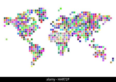 Welt Karte quadratische Pixel zufällig eingefärbt Stockfoto