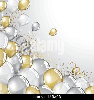 Silber und gold Ballons und Glitzer festlichen Hintergrund Stock Vektor