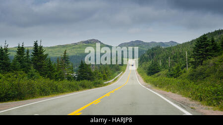 Auto auf einer Autobahn durch Küsten Ausläufern von Neufundland. Stockfoto