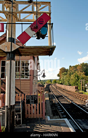 Semaphore Signale an Bewdley Station auf der Severn Valley Railway, UK Stockfoto