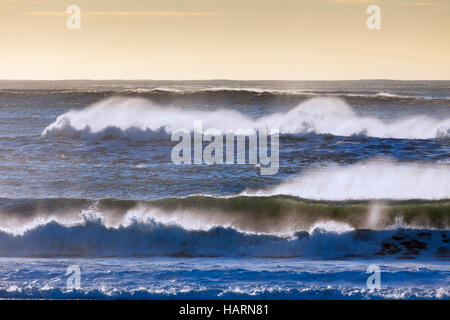 Wappen von Wellen am Eismeer zeigt Luft Spray und Spindrift wegen starken Winde Bremsen Stockfoto