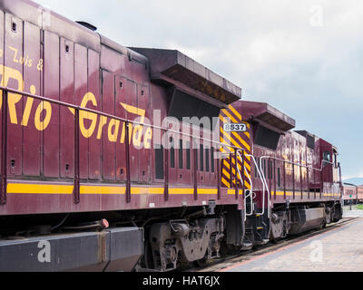 Dieselelektrische Lokomotive, Rio Grande Scenic Railroad, Alamosa, Colorado. Stockfoto