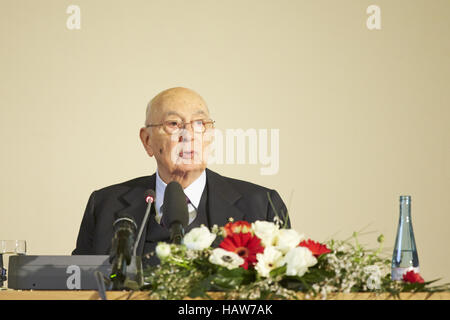 Präsident Napolitano Speechs in Berlin Stockfoto