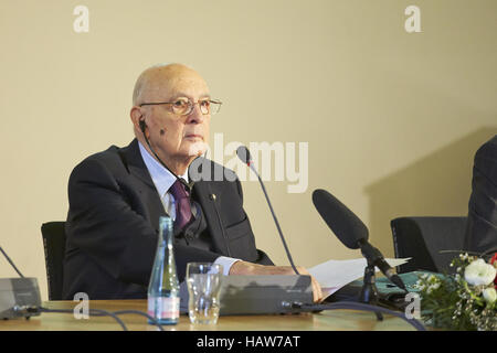 Präsident Napolitano Speechs in Berlin Stockfoto