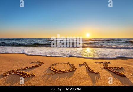 Neue Jahr 2017 ist kommenden Konzept. Glückliches neues Jahr 2017 ersetzen 2016 Konzept am Ocean beach Stockfoto