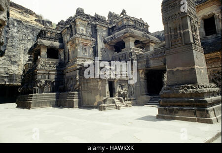 Höhle Nr. 16: Kailasa-Tempel, Haupttempel, Ellora, Aurangabad, Maharashtra, Indien Stockfoto