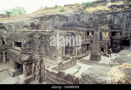 Höhle Nr. 16: Kailasa-Tempel, Haupttempel, Ellora, Aurangabad, Maharashtra, Indien Stockfoto