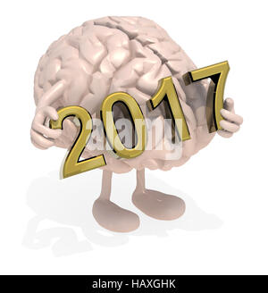 Gehirn mit Armen, Beinen und der 3D Inschrift 2017, 3d illustration Stockfoto