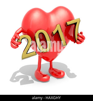 Herz mit Armen, Beinen und der 3D Inschrift 2017, 3d illustration Stockfoto