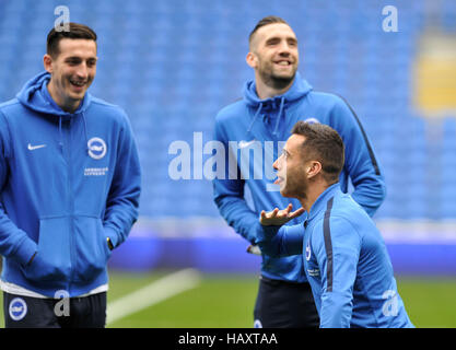 Brighton und Hove Albion Sam Baldock vor dem Himmel Bet Championship match bei Cardiff City Stadium. Stockfoto