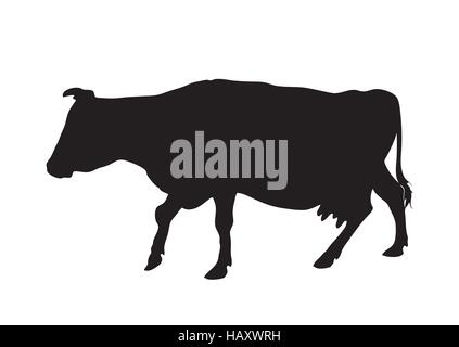 Vektor-Silhouette des laufenden Kuh. Bild schwarz und weiß. Stock Vektor