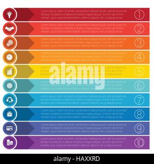Vorlagen-Infografiken von Pfeilen der Kreise und Streifen Geschäftskonzept für ten-Platzierungen. Stock Vektor