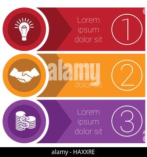 Vorlagen-Infografiken von Pfeilen der Kreise und Streifen Geschäftskonzept für drei Positionen. Stock Vektor