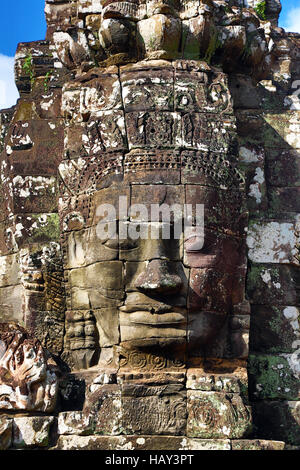 Stein-Gesicht in den Ruinen des Khmer-Tempel Bayon, Angkor Thom, Siem Reap, Kambodscha Stockfoto