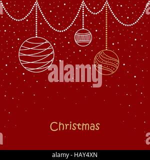 Weihnachtskarte. Kugeln, Schneeflocken, Baum. Stock Vektor