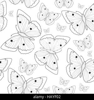 Schmetterling Zeichnung Musterdesign Handskizze. Schwarz / weiß Schmetterling Hintergrund. Vektor-illustration Stock Vektor