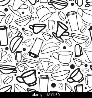Nahtlose Handarbeit Muster mit Tassen Kaffee Stock Vektor