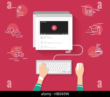 Video-Tutorial-streaming isoliert auf rotem Grund Stock Vektor