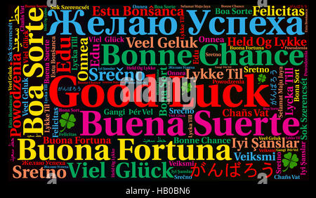Viel Glück in verschiedenen Sprachen Wortwolke Stockfoto