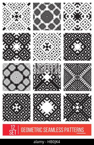 Satz von Universal verschiedene geometrische Musterdesigns, monochro Stock Vektor