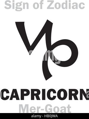 Astrologie-Alphabet: Zeichen der Tierkreiszeichen Steinbock (die Mer-Ziege). Hieroglyphen Charakter Zeichen (einzelnes Symbol). Stock Vektor