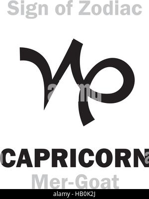 Astrologie-Alphabet: Zeichen der Tierkreiszeichen Steinbock (die Mer-Ziege). Hieroglyphen Charakter Zeichen (einzelnes Symbol). Stock Vektor
