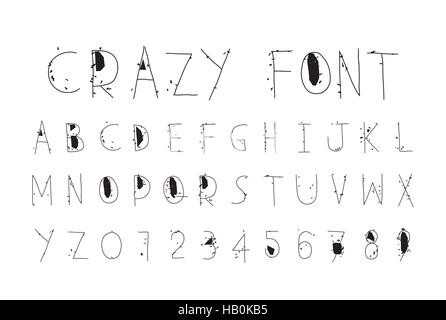 Unvorsichtige lustige Briefe, verrückte Schriftart Stock Vektor