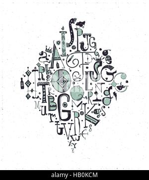 Vektor-Alphabet. Hand gezeichnete dekorative Buchstaben, grün, schwarz Stock Vektor