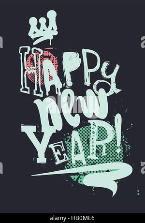 Moderne kreatives Plakat Happy New Year-Grunge-Stil Stock Vektor