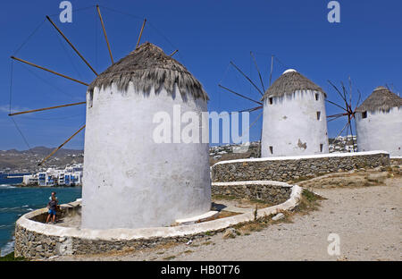 Die Windmühlen von Mykonos Stockfoto