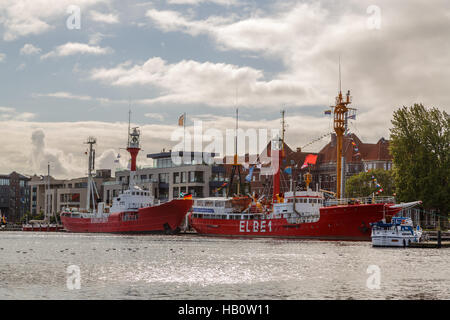 Feuerschiff Borkum Riff und Elbe 1 im alten inland Stockfoto