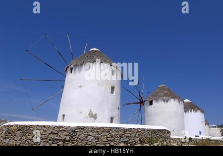 Die Windmühlen von Mykonos Stockfoto