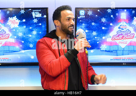 Craig David ist hinter den Kulissen während der Hauptstadt Jingle Bell Ball mit Coca-Cola in der Londoner O2 Arena interviewt. Stockfoto