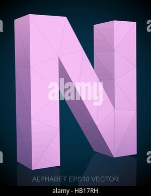 Abstrakte Pink 3D polygonalen Großbuchstabe N mit Reflexion. Low-Poly-Alphabet-Sammlung. 10 EPS-Vektor-Illustration. Stock Vektor