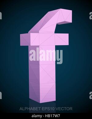 Abstrakte Pink 3D polygonalen Kleinbuchstabe F mit Reflexion. Low-Poly-Alphabet-Sammlung. 10 EPS-Vektor-Illustration. Stock Vektor