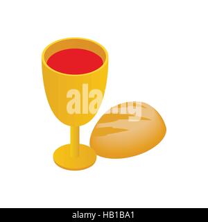 Kelch mit Wein, Stück Brot isometrische Symbol Stock Vektor