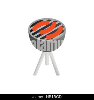Über die Kohlen auf einem Grill grillen Würstchen Stock Vektor