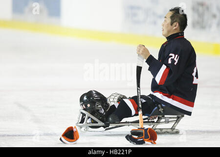 Satoru Sudo (JPN), Dezember 3, 2016:2016 IPC Ice Sledge Hockey World Championships B-Pool-Endspiel zwischen Japan 0-6 tschechischen Hakucho Oji Ice Arena in Hokkaido, Japan. © Shingo Ito/AFLO/Alamy Live-Nachrichten Stockfoto