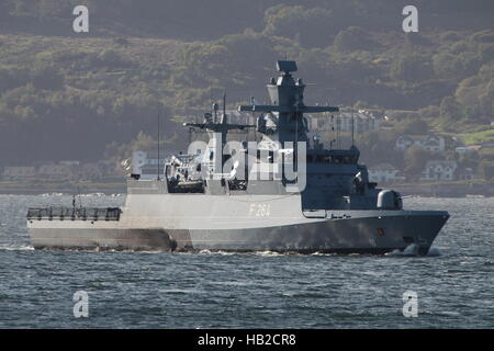 FGS-Ludwigshafen am Rhein (F264), eine Korvette Braunschweig-Klasse der deutschen Marine, Ankunft für Übung Joint Warrior 16-2. Stockfoto