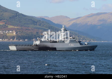 FGS-Ludwigshafen am Rhein (F264), eine Korvette Braunschweig-Klasse der deutschen Marine, Ankunft für Übung Joint Warrior 16-2. Stockfoto