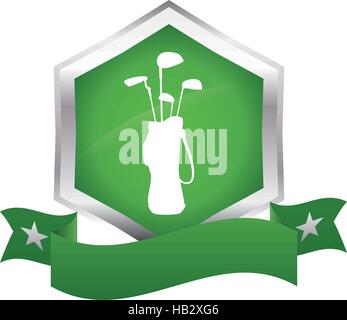 Zierrahmen mit Tasche mit Stöcken von Golf-Symbol auf weißem Hintergrund. farbenfrohes Design. Vektor-illustration Stock Vektor