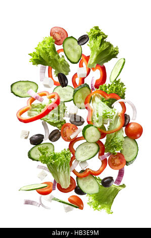 fliegende Salat isoliert auf weißem Hintergrund Stockfoto